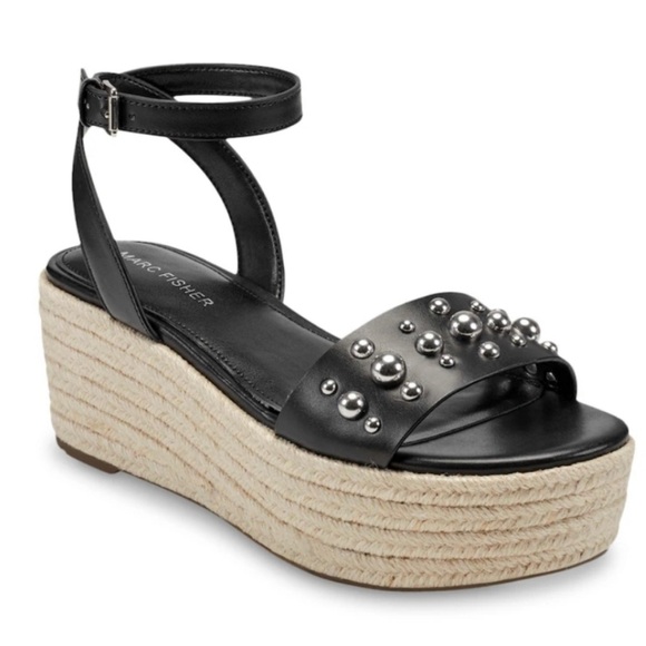 MARC FISHER Women's Joyce Studded Espadrille Platform Sandal in Black Size 8.5‎ - Picture 1 of 11